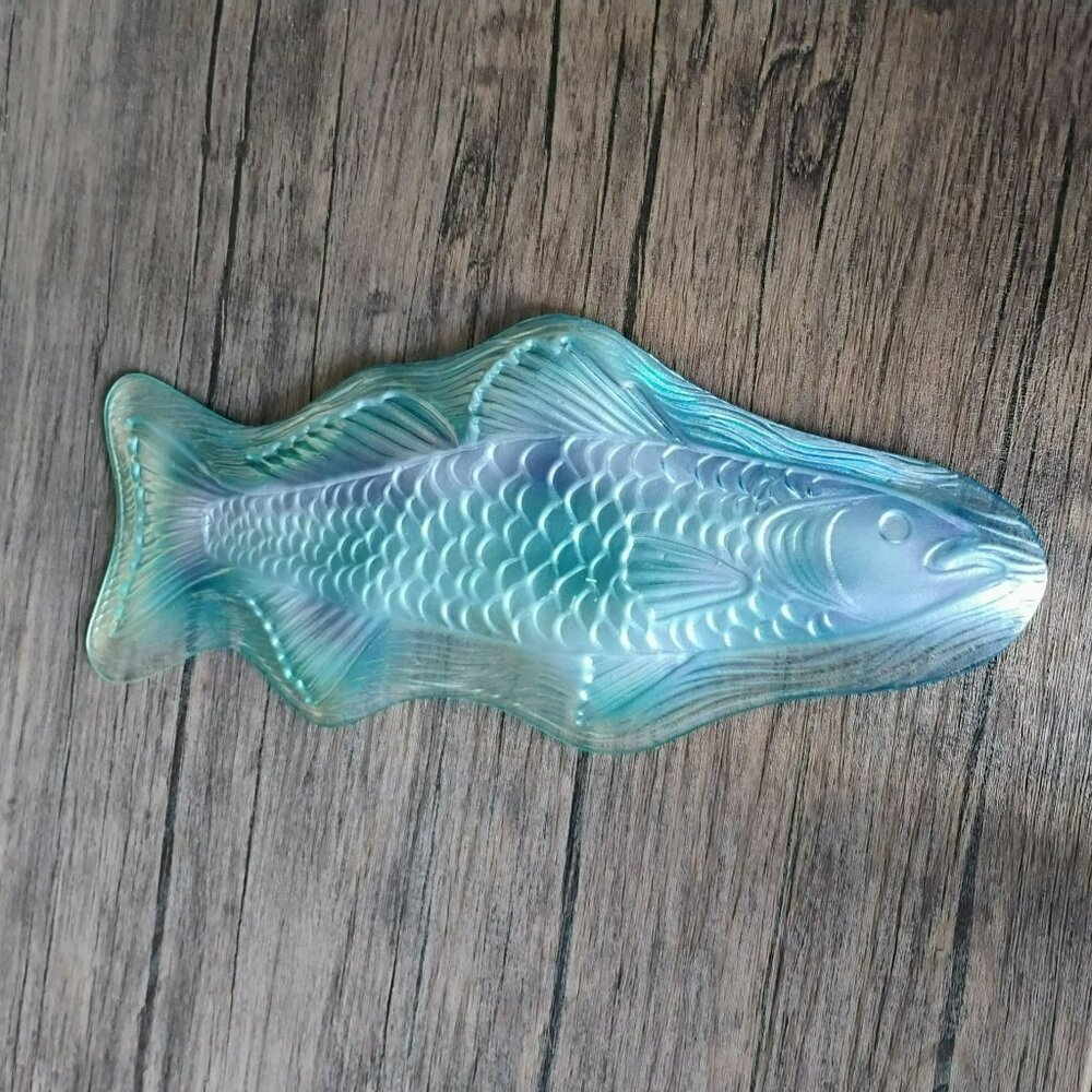 Blue Glass Fish Decorative Serving Dish, Coastal Centerpiece Platter, 18" Tray - Picture 5 of 9